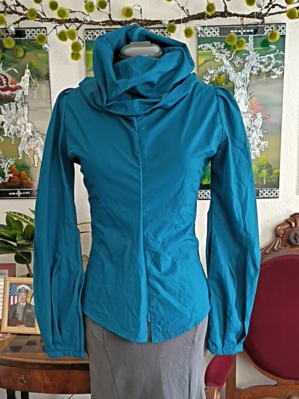 Amin Phillips Teal Blue Long Sleeve Cotton Blouse Size Extra Small